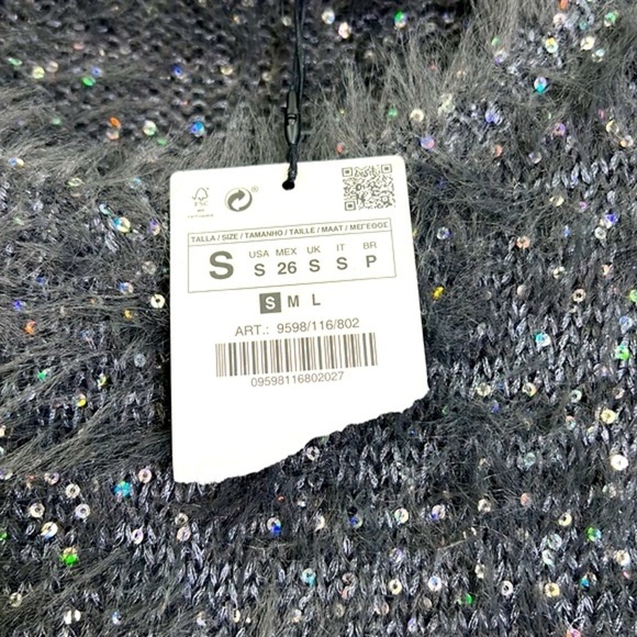Zara - NWT Sequin Fuzzy Knit Gray Long Sleeve Sweater Size Small - Picture 10 of 12